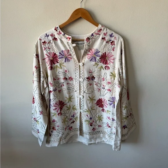 CONSIGNED—Embroidered Floral White Button-Front Jacket - Picture 10 of 10